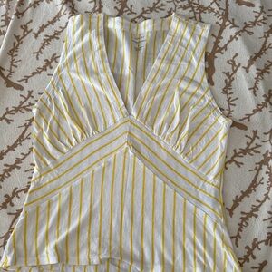 Banana Republic White and Gold Asymmetrical Fitted Tank Top